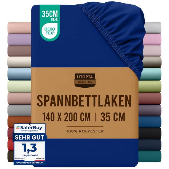 Utopia Bedding - Spannbettlaken 140x200cm - Royal Blau - Gebürstete Polyester-Mikrofaser Spannbetttuch - 35 cm Tiefe Tasche