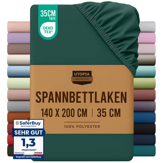 Utopia Bedding - Spannbettlaken 140x200cm - Smaragd Grün - Gebürstete Polyester-Mikrofaser Spannbetttuch - 35 cm Tiefe Tasche