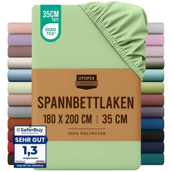 Utopia Bedding - Spannbettlaken 180x200cm - Salbei Grün - Gebürstete Polyester-Mikrofaser Spannbetttuch - 35 cm Tiefe Tasche