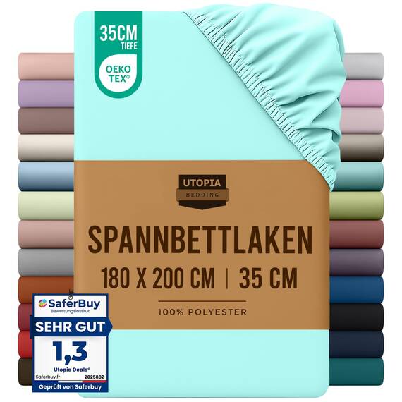 Utopia Bedding - Spannbettlaken 180x200cm - Spa Blau - Gebürstete Polyester-Mikrofaser Spannbetttuch - 35 cm Tiefe Tasche