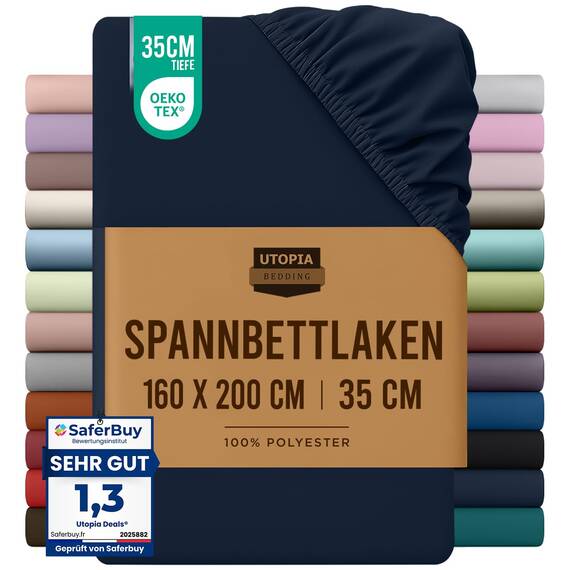 Utopia Bedding - Spannbettlaken 160x200cm - Marineblau - Oeko-Tex Zertifiziertes Gebürstete Polyester-Mikrofaser Spannbetttuch - 35 cm Tiefe Tasche