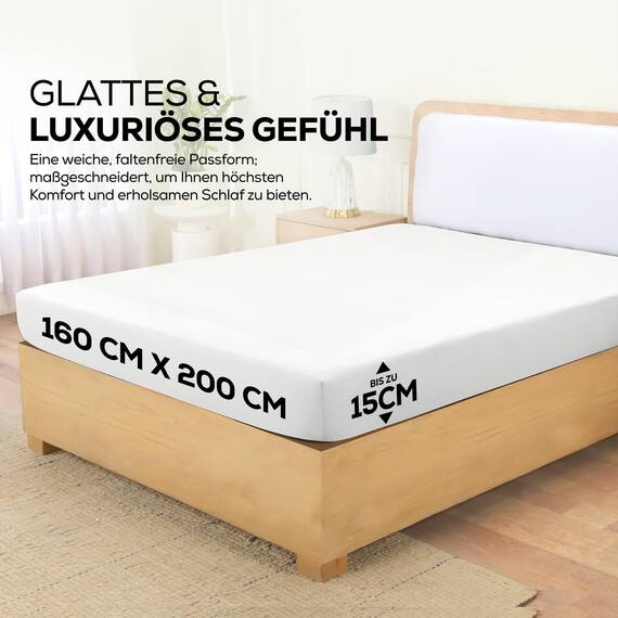 Utopia Bedding - Topper Spannbettlaken 160x200cm - Weiß - Oeko-Tex Zertifiziertes Gebürstete Polyester-Mikrofaser Spannbetttuch - 15 cm Tiefe Tasche