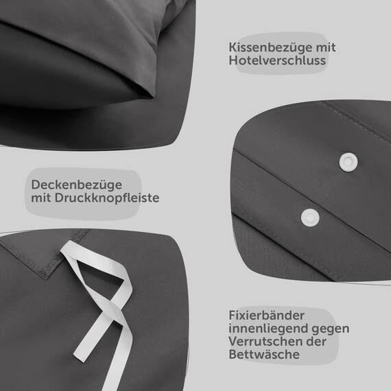 Blumtal Bettwäsche 155x220cm + 2X 80x80cm Kopfkissenbezug - Oeko-TEX zert. Mikrofaser Bettwäsche Set - Mikrofaser Bettbezug bis 95 °C - Deckenbezug + Kissenbezug 3-teilig - Sommerbettwäsche Anthrazit