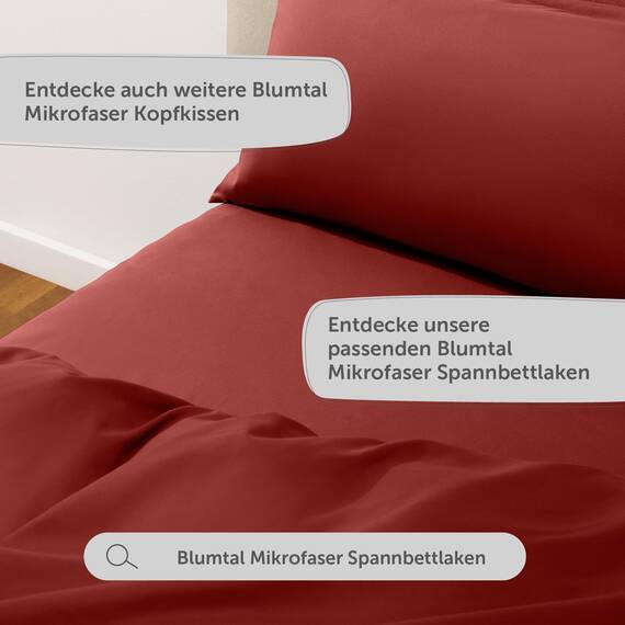 Blumtal Bettwäsche 155x200cm + 50x80cm Kopfkissenbezug - Oeko-TEX zert. Mikrofaser Bettwäsche Set - Mikrofaser Bettbezug bis 95 °C - Deckenbezug + Kissenbezug 2-teilig - Sommerbettwäsche Aurora Rot