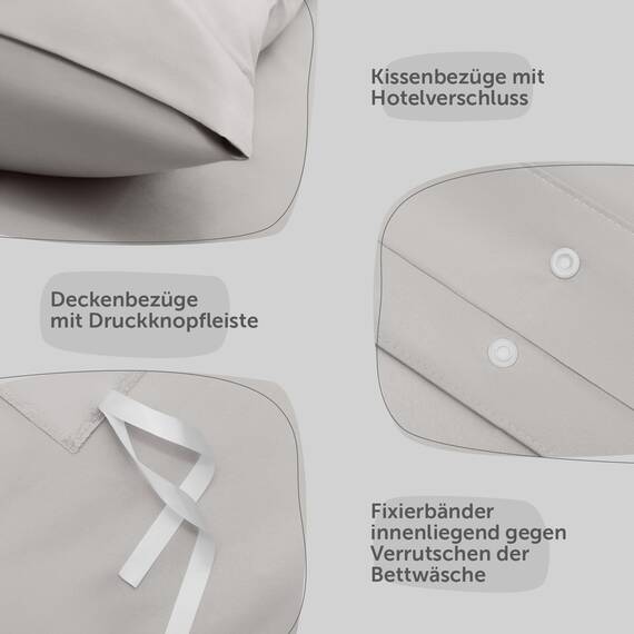 Blumtal Bettwäsche 155x220cm + 50x80cm Kopfkissenbezug - Oeko-TEX zert. Mikrofaser Bettwäsche Set - Mikrofaser Bettbezug bis 95 °C - Deckenbezug + Kissenbezug 2-teilig - Duvet Cover Moonlight Grau