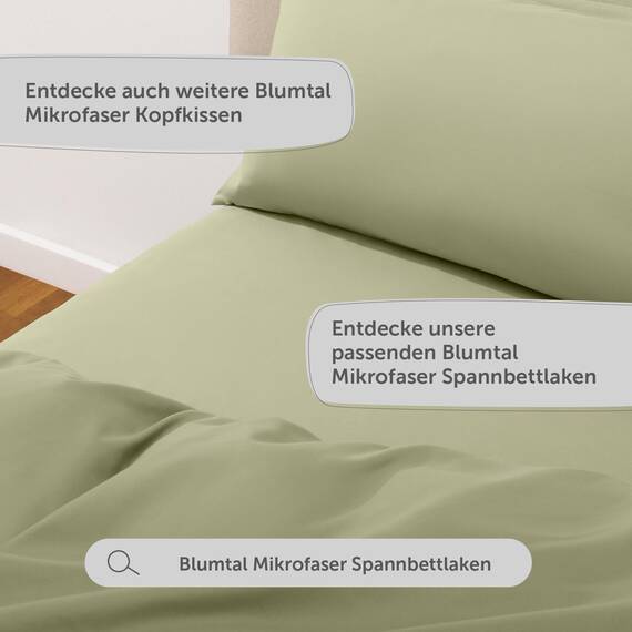 Blumtal Bettwäsche 190x200cm + 2X 40x70cm Kopfkissenbezug - Oeko-TEX zert. Mikrofaser Bettwäsche Set - Mikrofaser Bettbezug 95 °C - Deckenbezug + Kissenbezug 3-teilig - Duvet Cover Light Olive Grün