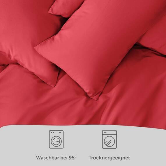 Blumtal Bettwäsche 200x200cm + 2X 50x75cm Kopfkissenbezug - Oeko-TEX zert. Mikrofaser Bettwäsche Set - Mikrofaser Bettbezug bis 95 °C - Deckenbezug + Kissenbezug 3-teilig - Sommerbettwäsche Rot