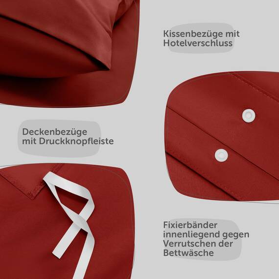 Blumtal Bettwäsche 155x220cm + 50x80cm Kopfkissenbezug - Oeko-TEX zert. Mikrofaser Bettwäsche Set - Mikrofaser Bettbezug bis 95 °C - Deckenbezug + Kissenbezug 2-teilig - Sommerbettwäsche Aurora Rot