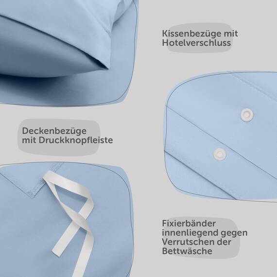 Blumtal Bettwäsche 200x220cm + 2X 40x80cm Kopfkissenbezug - Oeko-TEX zert. Mikrofaser Bettwäsche Set - Mikrofaser Bettbezug bis 95 °C - Deckenbezug + Kissenbezug 3-teilig - Sommerbettwäsche Hellblau