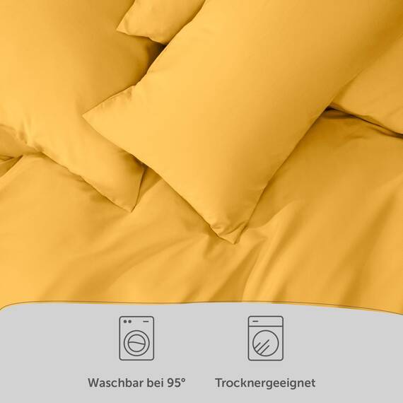 Blumtal Bettwäsche 240x220cm + 2X 40x80cm Kopfkissenbezug - Oeko-TEX zert. Mikrofaser Bettwäsche Set - Mikrofaser Bettbezug bis 95 °C - Deckenbezug + Kissenbezug 3-teilig - Duvet Cover Spicy Mustard