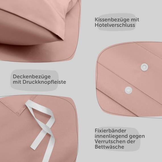 Blumtal Bettwäsche 260x240cm + 2X 40x70cm Kopfkissenbezug - Oeko-TEX zert. Mikrofaser Bettwäsche Set - Mikrofaser Bettbezug bis 95 °C - Deckenbezug + Kissenbezug 3-teilig - Sommerbettwäsche Rosa