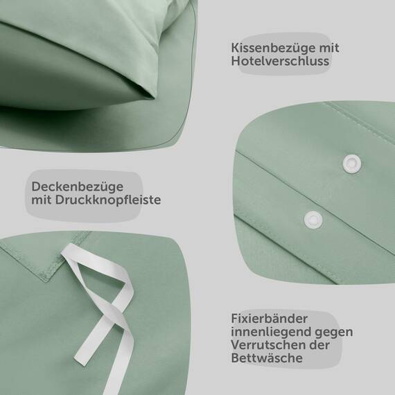 Blumtal Bettwäsche 260x240cm + 2X 40x70cm Kopfkissenbezug - Oeko-TEX zert. Mikrofaser Bettwäsche Set - Mikrofaser Bettbezug bis 95 °C - Deckenbezug + Kissenbezug 3-teilig - Duvet Cover Sommer Grün
