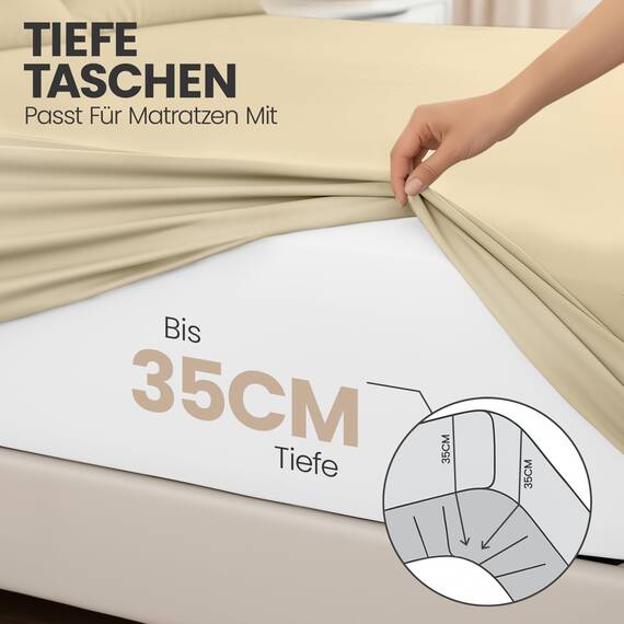 Utopia Bedding - 2er Set Spannbettlaken 180x200cm - Beige - Oeko-Tex Zertifiziertes - Gebürstete Mikrofaser Spannbetttuch - 35 cm Tiefe Tasche