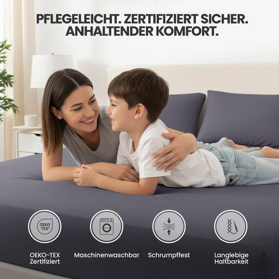 Utopia Bedding - 2er Set Spannbettlaken 135x190cm - Grau - Oeko-Tex Zertifiziertes - Gebürstete Mikrofaser Spannbetttuch - 35 cm Tiefe Tasche