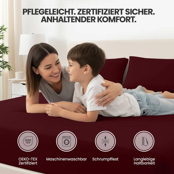Utopia Bedding - 2er Set Spannbettlaken 180x200cm - Burgunderrot - Oeko-Tex Zertifiziertes - Gebürstete Mikrofaser Spannbetttuch - 35 cm Tiefe Tasche