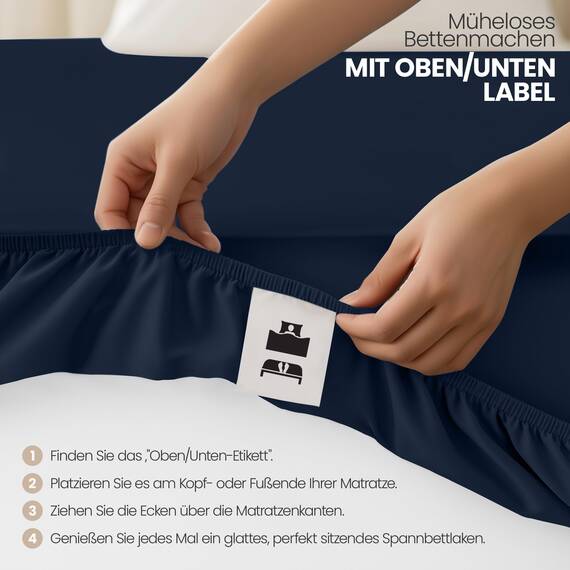 Utopia Bedding - 2er Set Spannbettlaken 160x200cm - Marineblau - Oeko-Tex Zertifiziertes - Gebürstete Mikrofaser Spannbetttuch - 35 cm Tiefe Tasche