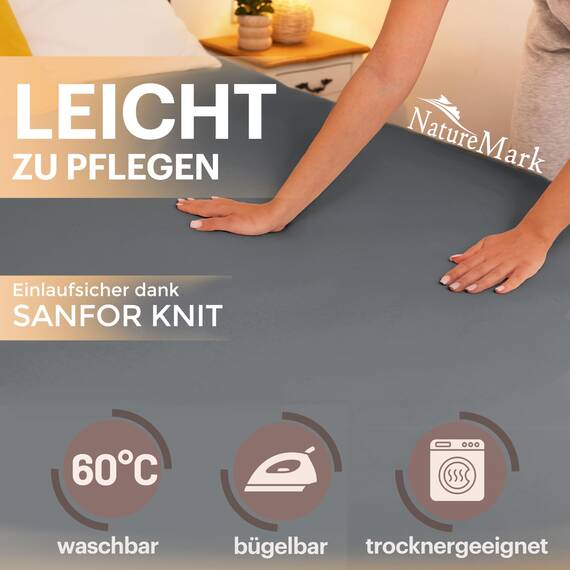 NatureMark 2er Pack Jersey Spannbettlaken, Spannbetttuch 100% Baumwolle in vielen Größen und Farben MARKENQUALITÄT ÖKOTEX Standard 100 | 200x220 cm +40 Steg - Anthrazit/Silber