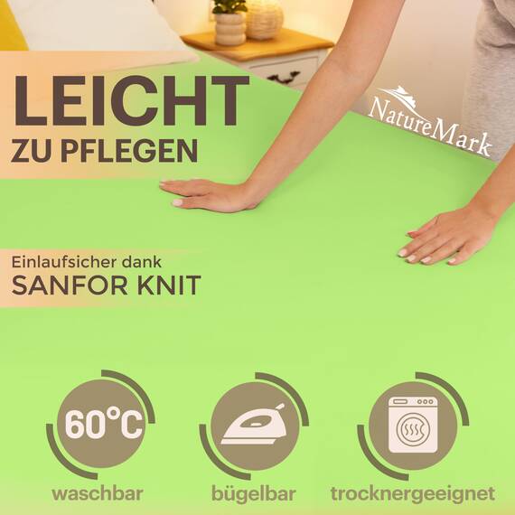 NatureMark 2er Pack Jersey Spannbettlaken, Spannbetttuch 100% Baumwolle in vielen Größen und Farben MARKENQUALITÄT ÖKOTEX Standard 100 | 200x220 cm +40 Steg - Apfel grün