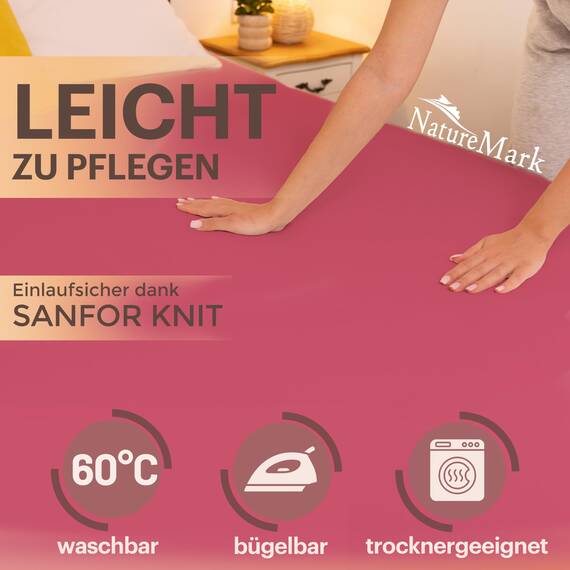 NatureMark 2er Pack Jersey Spannbettlaken, Spannbetttuch 100% Baumwolle in vielen Größen und Farben MARKENQUALITÄT ÖKOTEX Standard 100 | 200x220 cm +40 Steg - Bordeaux rot