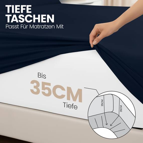 Utopia Bedding - 2er Set Spannbettlaken 160x200cm - Marineblau - Oeko-Tex Zertifiziertes - Gebürstete Mikrofaser Spannbetttuch - 35 cm Tiefe Tasche