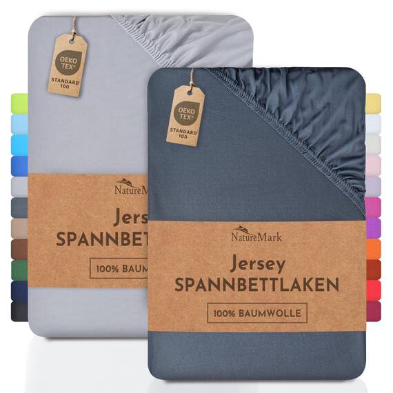 NatureMark 2er Pack Jersey Spannbettlaken, Spannbetttuch 100% Baumwolle in vielen Größen und Farben MARKENQUALITÄT ÖKOTEX Standard 100 | 180 x 200 cm - 200 x 200 cm - Anthrazit/Silber