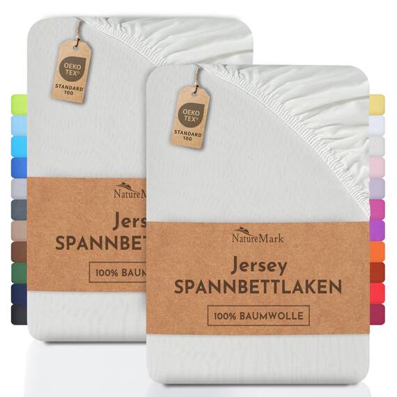 NatureMark 2er Pack Jersey Spannbettlaken, Spannbetttuch 100% Baumwolle in vielen Größen und Farben MARKENQUALITÄT ÖKOTEX Standard 100 | 200x220 cm +40 Steg - Creme/Natur