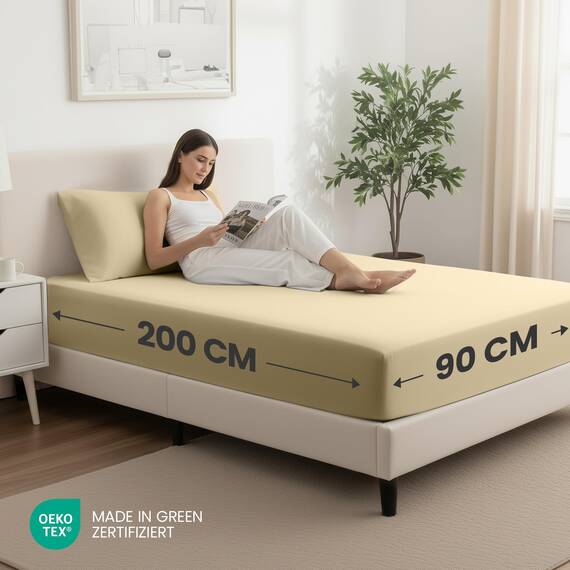 Utopia Bedding - 2er Set Spannbettlaken 90x200cm - Beige - Oeko-Tex Zertifiziertes - Gebürstete Mikrofaser Spannbetttuch - 35 cm Tiefe Tasche