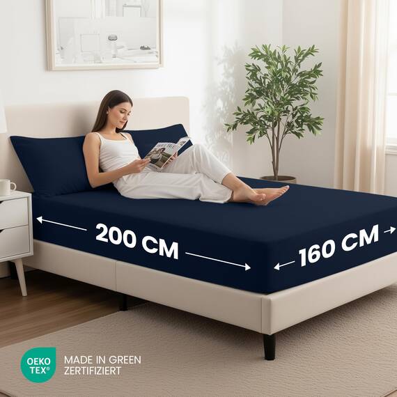 Utopia Bedding - 2er Set Spannbettlaken 160x200cm - Marineblau - Oeko-Tex Zertifiziertes - Gebürstete Mikrofaser Spannbetttuch - 35 cm Tiefe Tasche