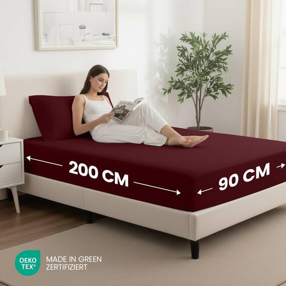 Utopia Bedding - 2er Set Spannbettlaken 90x200cm - Burgunderrot - Oeko-Tex Zertifiziertes - Gebürstete Mikrofaser Spannbetttuch - 35 cm Tiefe Tasche
