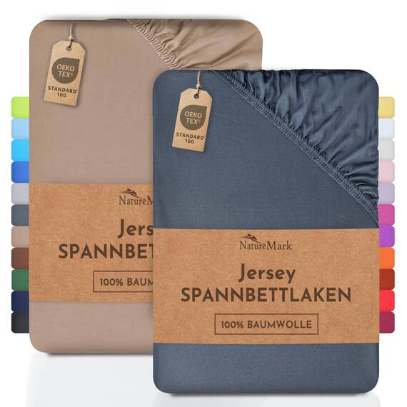 NatureMark 2er Pack Jersey Spannbettlaken, Spannbetttuch 100% Baumwolle in vielen Größen und Farben MARKENQUALITÄT ÖKOTEX Standard 100 | 120x200 cm - Anthrazit/Sand