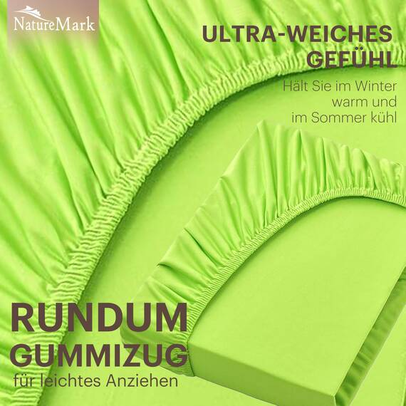 NatureMark 2er Pack Jersey Spannbettlaken, Spannbetttuch 100% Baumwolle in vielen Größen und Farben MARKENQUALITÄT ÖKOTEX Standard 100 | 120x200 cm - Apfel grün