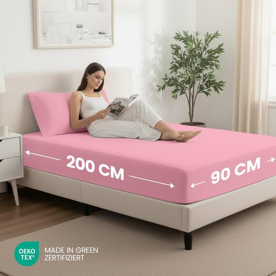 Utopia Bedding - 2er Set Spannbettlaken 90x200cm - Rosa - Oeko-Tex Zertifiziertes - Gebürstete Mikrofaser Spannbetttuch - 35 cm Tiefe Tasche