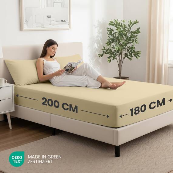 Utopia Bedding - 2er Set Spannbettlaken 180x200cm - Beige - Oeko-Tex Zertifiziertes - Gebürstete Mikrofaser Spannbetttuch - 35 cm Tiefe Tasche