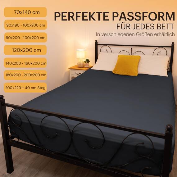 NatureMark 2er Pack Jersey Spannbettlaken, Spannbetttuch 100% Baumwolle in vielen Größen und Farben MARKENQUALITÄT ÖKOTEX Standard 100 (Anthrazit/Schwarz, 2er Pack 200x220 cm +40cm Steg)