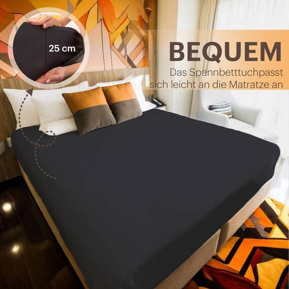 NatureMark 2er Pack Jersey Spannbettlaken, Spannbetttuch 100% Baumwolle in vielen Größen und Farben MARKENQUALITÄT ÖKOTEX Standard 100 | 140 x 200 cm - 160 x 200 cm - Anthrazit/Schwarz