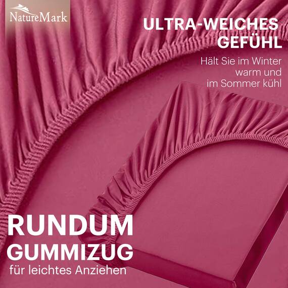 NatureMark 2er Pack Jersey Spannbettlaken, Spannbetttuch 100% Baumwolle in vielen Größen und Farben MARKENQUALITÄT ÖKOTEX Standard 100 | 90 x 200 cm - 100 x 200 cm - Bordeaux rot
