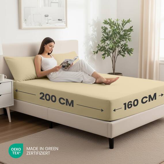 Utopia Bedding - 2er Set Spannbettlaken 160x200cm - Beige - Oeko-Tex Zertifiziertes - Gebürstete Mikrofaser Spannbetttuch - 35 cm Tiefe Tasche