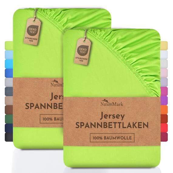 NatureMark 2er Pack Jersey Spannbettlaken, Spannbetttuch 100% Baumwolle in vielen Größen und Farben MARKENQUALITÄT ÖKOTEX Standard 100 | 140 x 200 cm - 160 x 200 cm - Apfel grün