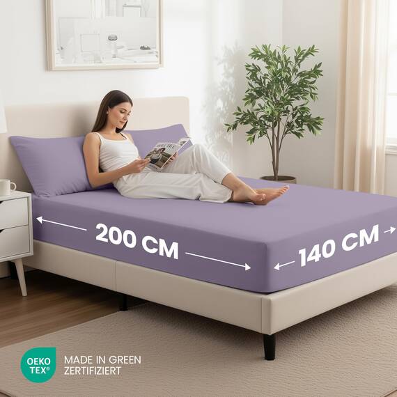 Utopia Bedding - 2er Set Spannbettlaken 140x200cm - Lavendel - Oeko-Tex Zertifiziertes - Gebürstete Mikrofaser Spannbetttuch - 35 cm Tiefe Tasche