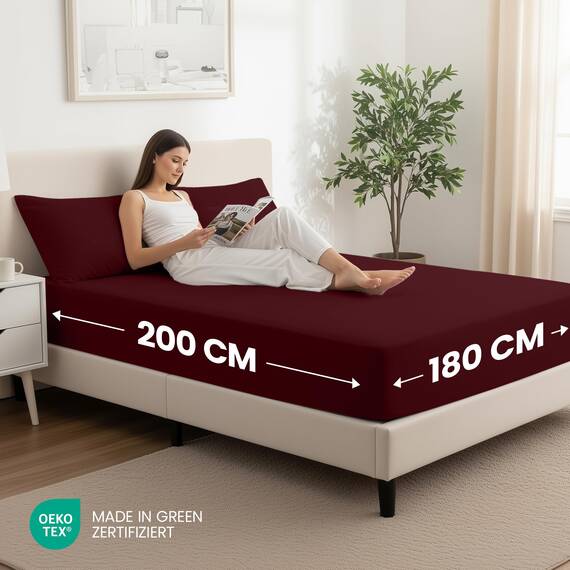 Utopia Bedding - 2er Set Spannbettlaken 180x200cm - Burgunderrot - Oeko-Tex Zertifiziertes - Gebürstete Mikrofaser Spannbetttuch - 35 cm Tiefe Tasche