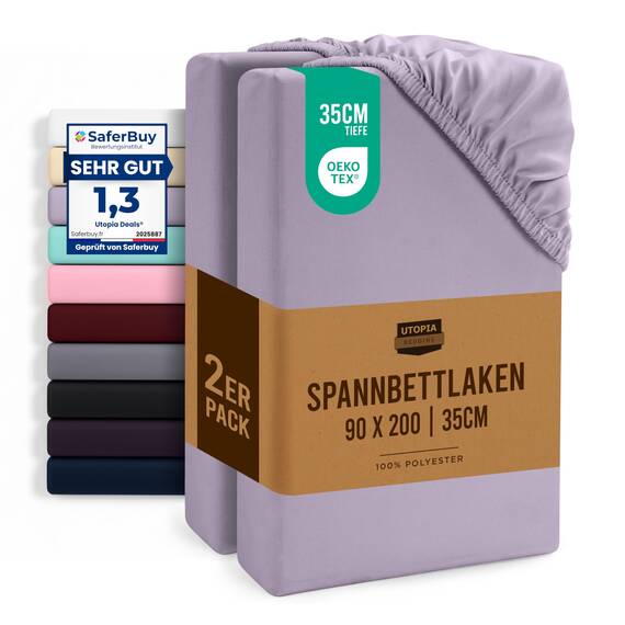 Utopia Bedding - 2er Set Spannbettlaken 90x200cm - Lavendel - Oeko-Tex Zertifiziertes - Gebürstete Mikrofaser Spannbetttuch - 35 cm Tiefe Tasche