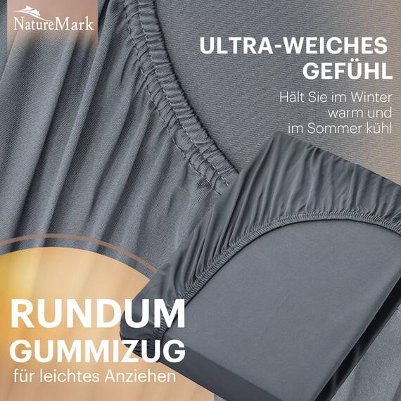 NatureMark 2er Pack Jersey Spannbettlaken, Spannbetttuch 100% Baumwolle in vielen Größen und Farben MARKENQUALITÄT ÖKOTEX Standard 100 | 140 x 200 cm - 160 x 200 cm - Anthrazit/Schwarz