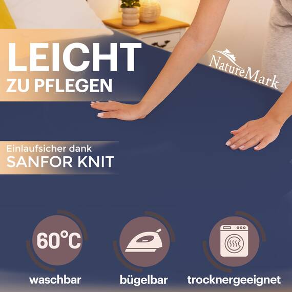 NatureMark 2er Pack Jersey Spannbettlaken, Spannbetttuch 100% Baumwolle in vielen Größen und Farben MARKENQUALITÄT ÖKOTEX Standard 100 | 180 x 200 cm - 200 x 200 cm - Navy blau