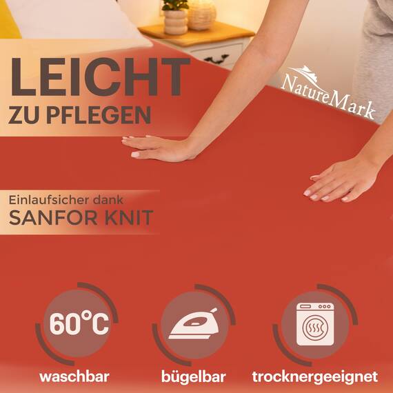 NatureMark 2er Pack Jersey Spannbettlaken, Spannbetttuch 100% Baumwolle in vielen Größen und Farben MARKENQUALITÄT ÖKOTEX Standard 100 | 180 x 200 cm - 200 x 200 cm - rost rot