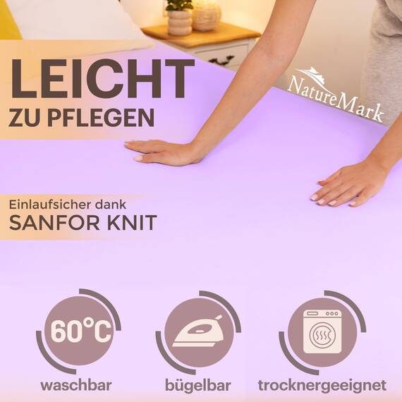 NatureMark 2er Pack Kinder Jersey Spannbettlaken, Spannbetttuch 100% Baumwolle in vielen Größen und Farben MARKENQUALITÄT ÖKOTEX Standard 100 | 70x140 cm - Flieder/Lavendel