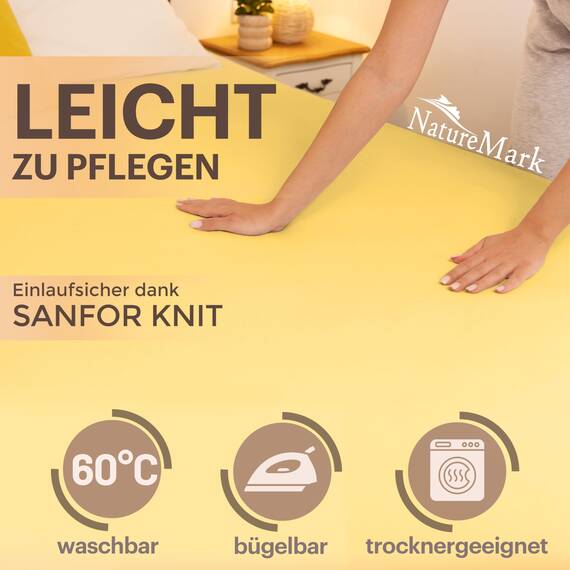 NatureMark 2er Pack Jersey Spannbettlaken, Spannbetttuch 100% Baumwolle in vielen Größen und Farben MARKENQUALITÄT ÖKOTEX Standard 100 | 180 x 200 cm - 200 x 200 cm - gelb