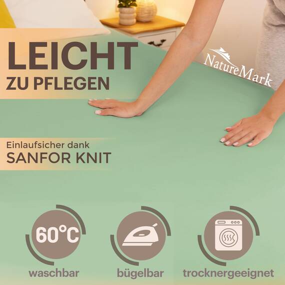 NatureMark 2er Pack Jersey Spannbettlaken, Spannbetttuch 100% Baumwolle in vielen Größen und Farben MARKENQUALITÄT ÖKOTEX Standard 100 | 120 x 200 cm - Jade