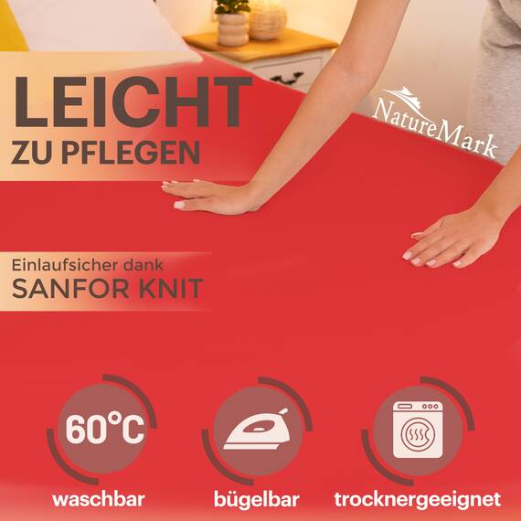 NatureMark 2er Pack Jersey Spannbettlaken, Spannbetttuch 100% Baumwolle in vielen Größen und Farben MARKENQUALITÄT ÖKOTEX Standard 100 | 120x200 cm - rot