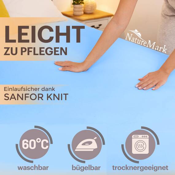 NatureMark 2er Pack Jersey Spannbettlaken, Spannbetttuch 100% Baumwolle in vielen Größen und Farben MARKENQUALITÄT ÖKOTEX Standard 100 | 140 x 200 cm - 160 x 200 cm - hell blau