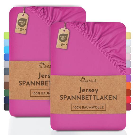 NatureMark 2er Pack Jersey Spannbettlaken, Spannbetttuch 100% Baumwolle in vielen Größen und Farben MARKENQUALITÄT ÖKOTEX Standard 100 | 180 x 200 cm - 200 x 200 cm - pink